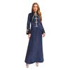 Womens Clergy Long Robe Dress Gold Cross Embroidery Lace Button Decor Stand Collar Long Sleeve Cassock
