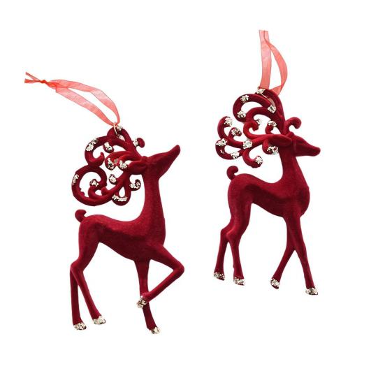 Рождественские украшения Красный Флокированный Конфетный тростник Олень Бант Снежинка Подвесное украшение для дома на елке