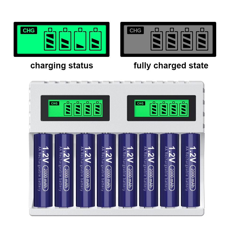 ЖК-дисплей Смарт Интеллектуальное Зарядное устройство для аккумуляторов с 8 слотами для 1,2 В AA AAA NiCd Ni-MH Перезаряжаемые батареи Зарядное устройство типа C