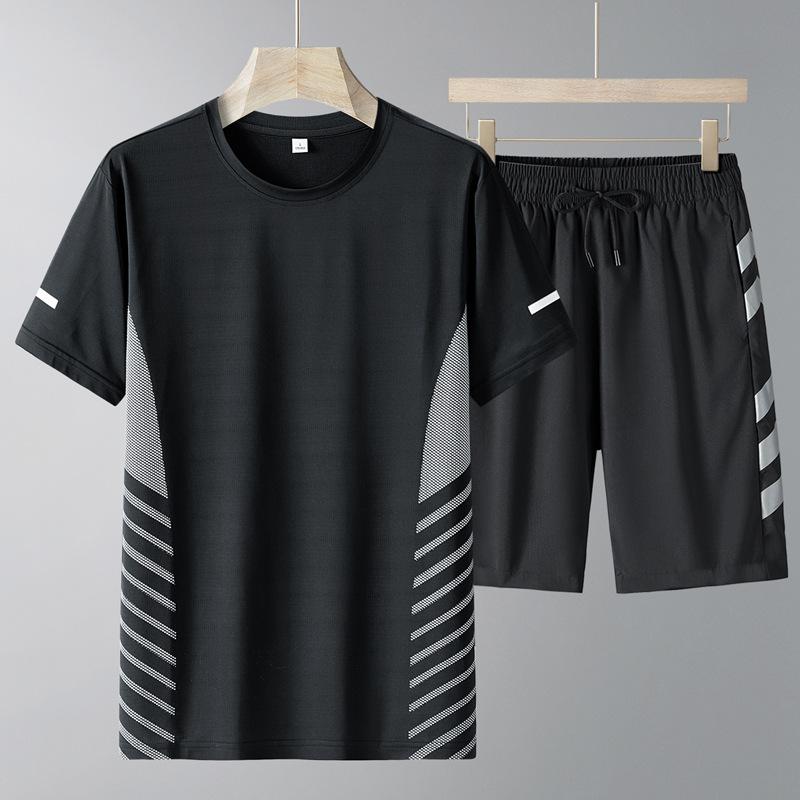 Мужская летняя футболка шорты двухкомпонентный спортивный и досуговый костюм большого размера быстросохнущий комплект одежды