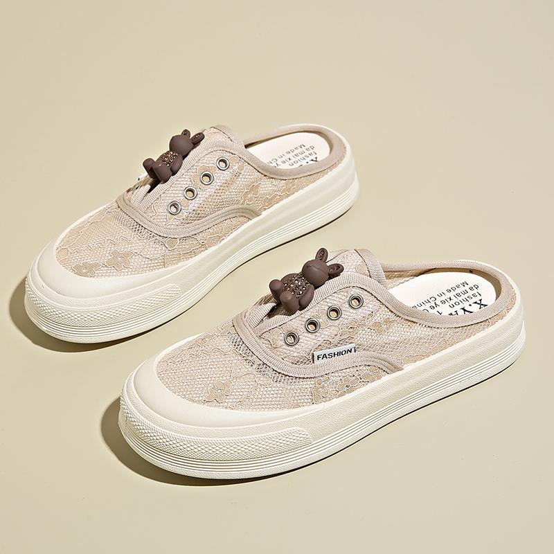 CRLAYDK 2024 Лето Новые Слипоны Женские Туфли Милые Кружева Дышащие Кроссовки Для Прогулок Шлепанцы На Платформе С Открытой Спиной Модные Мюли