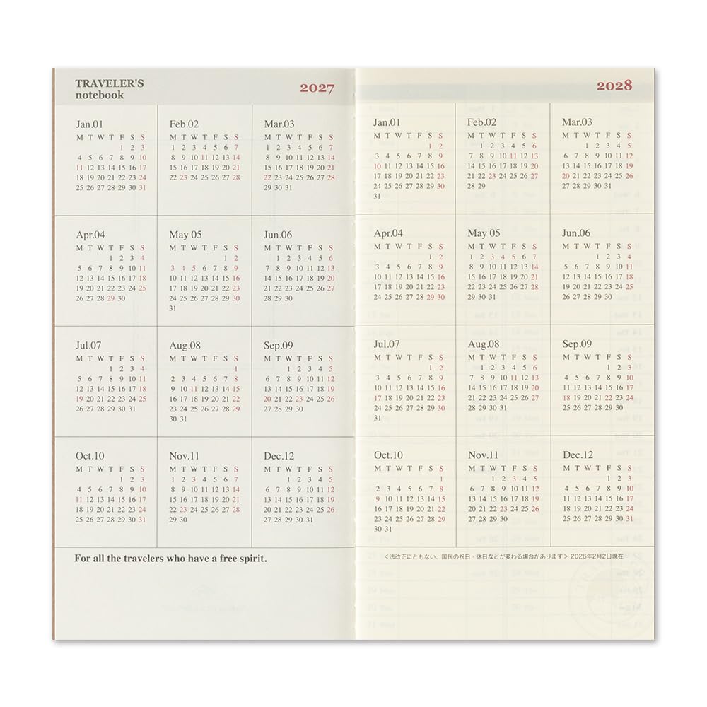 Traveler's Notebook Refill 2027 A5 Slim Vertical 14496006 (Starting in January 2027)