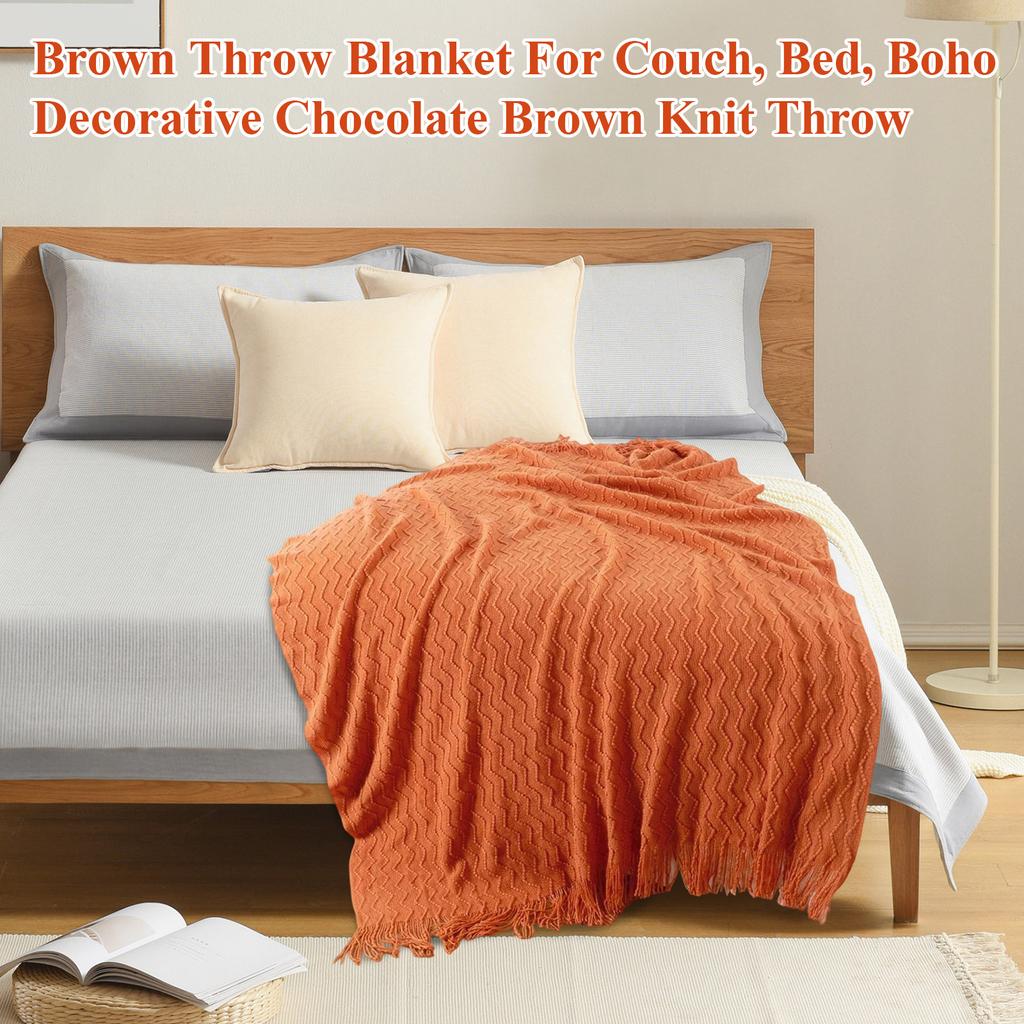Коричневый плед для дивана, кровати, бохо декоративный шоколадно-коричневый вязаный плед, одеяло на Хэллоуин для спальни, дивана, декор на Хэллоуин