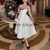 New Product Women's Clothes French Style Sweet and Spicy Style Tight Waist Slim Looking Polka Dot Print Mid Length Long Length A- line Tube Top Dress