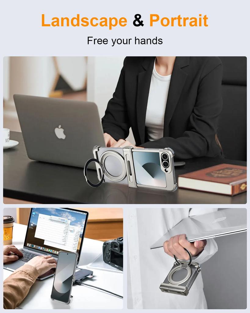 Чехол Eary для Samsung Galaxy Z Flip 7 6 с поддержкой MagSafe, 360° вращающаяся магнитная подставка, беспроводная зарядка, защита от царапин