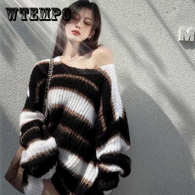 Свитер женский полосатый вязаный свитер пуловер свободный свитер средней длины пальто верхний женский осенне-зимний