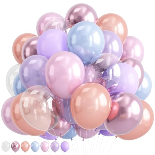 Pastel Mermaid Balloons Set of 36 Pearl Rose Gold Metallic Pink Purple Blue Latex Party Balloons for Girl Birthday Bridal Baby Shower Candyland