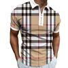 Men's Plaid Striped Print Business Casual Breathable Stretch Short Sleeve Zipper POLO Shirt