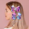 2Pcs Rainbow Mermaid Hair Clips Glitter Fish Tail Seashell Ribbon Barrette Summer Beach Party Hair Accessories For Girl Children