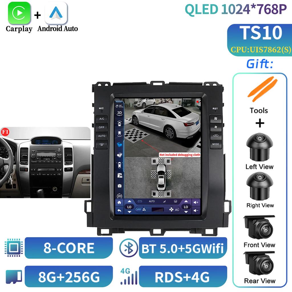 10.4"Для Prado 120 Lexus GX470 Для Toyota Land Cruiser 2002-2009 Android Навигация CarPlay Автомобильное радио Мультимедиа Экран Стерео