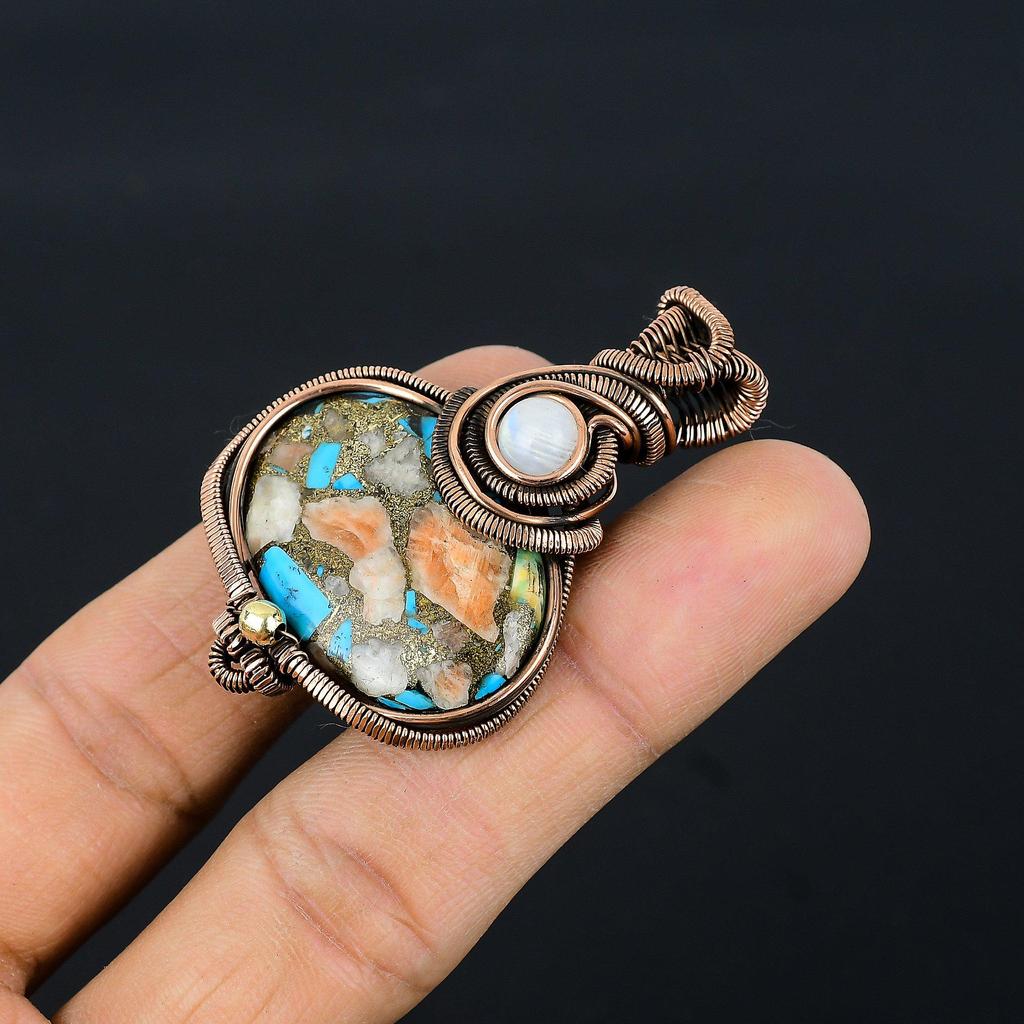 Подвеска Мульти Медь Спини Ойстер, Подвеска из Натурального Камня Ручной Работы, Обмотанная Медной Проволокой 999 пробы, Антикварное Ювелирное Изделие, Для Подарка Серебряное Ювелирное Изделие