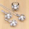 Flower Shaped Silver Color Jewelry Set Simulated Pearls Beads Women Jewelry Set  Wedding Jewelry