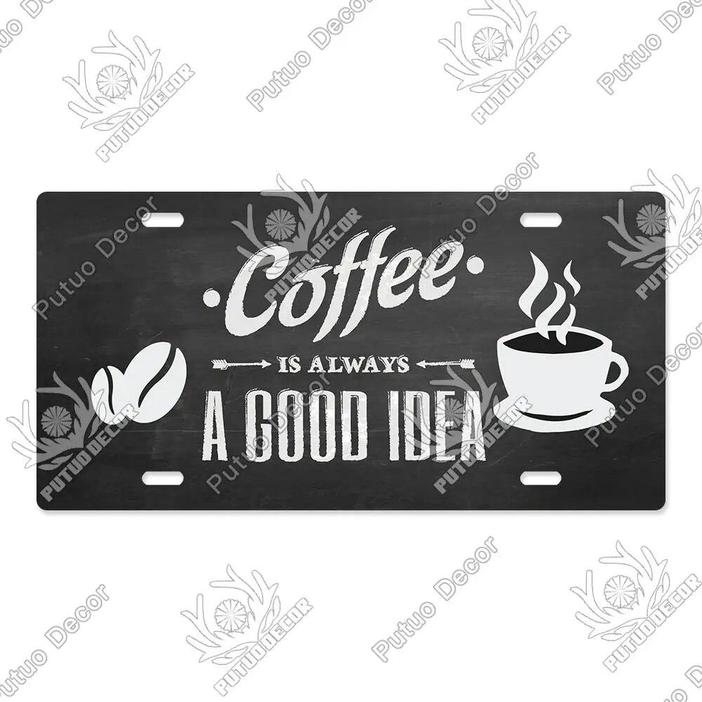 Putuo Decor Coffee Metal Sign Licenses Plate Plaque Metal Vintage Tin Sign Decoration for Cafe Kitchen Club Home Wall Decor