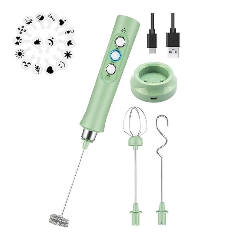 Машина для вспенивания молока, электрический портативный миксер для кофе, USB-вспениватель молока, капучино, взбиватель яиц, 3-скоростной блендер, 16 трафаретов