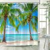 Ocean Landscape Shower Curtain Beach Palm Trees Parrots Dolphins Sea Waves Nature Scenery Bath Curtains Fabric Bathroom Decor