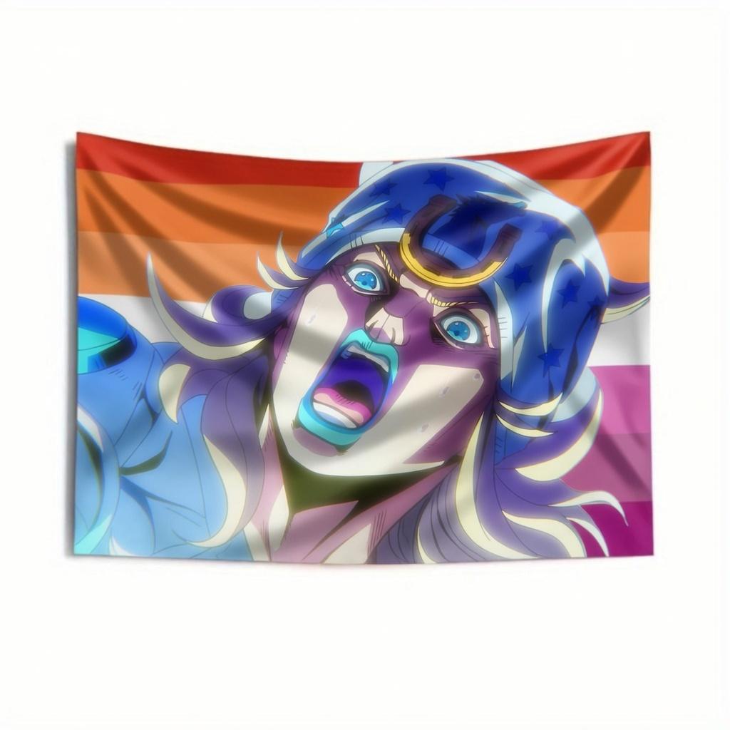 Гобелен в стиле JoJo's Bizarre Adventure, полосатый флаг, ковбойский принт, настенный декор для комнаты фаната аниме