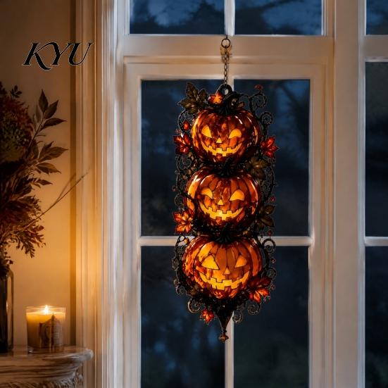 Spooky Theme House Decor Halloween Triple Stacked Jack-o'-Lantern Door Hanger, 2D Pumpkin Wall Hanging Ornament, Souvenir Party Favors Fall Porch for