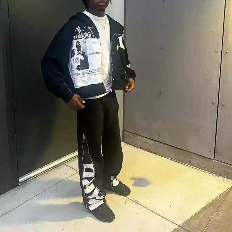 Толстовка с капюшоном в стиле хип-хоп и вышивкой в стиле 2000-х годов с принтом и вышивкой в стиле пэчворк