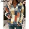 Women's Fashion Casual Autumn Winter Long Sleeve Zip Collar Blouses & Shirts
