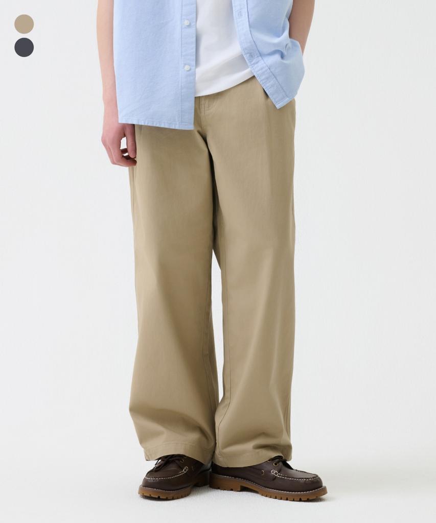 GROOVE RHYME Twill Cotton Non-Stretch One-Pleat Wide Pants (Lrtscnw176M)