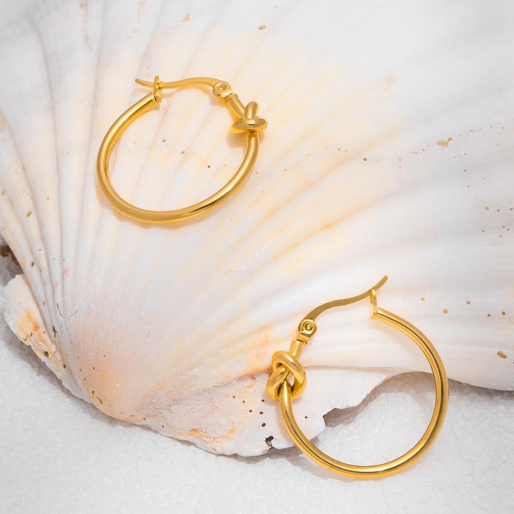 Минималистичные круглые серьги с узлом для женщин, круглые серьги из нержавеющей стали для ювелирных изделий