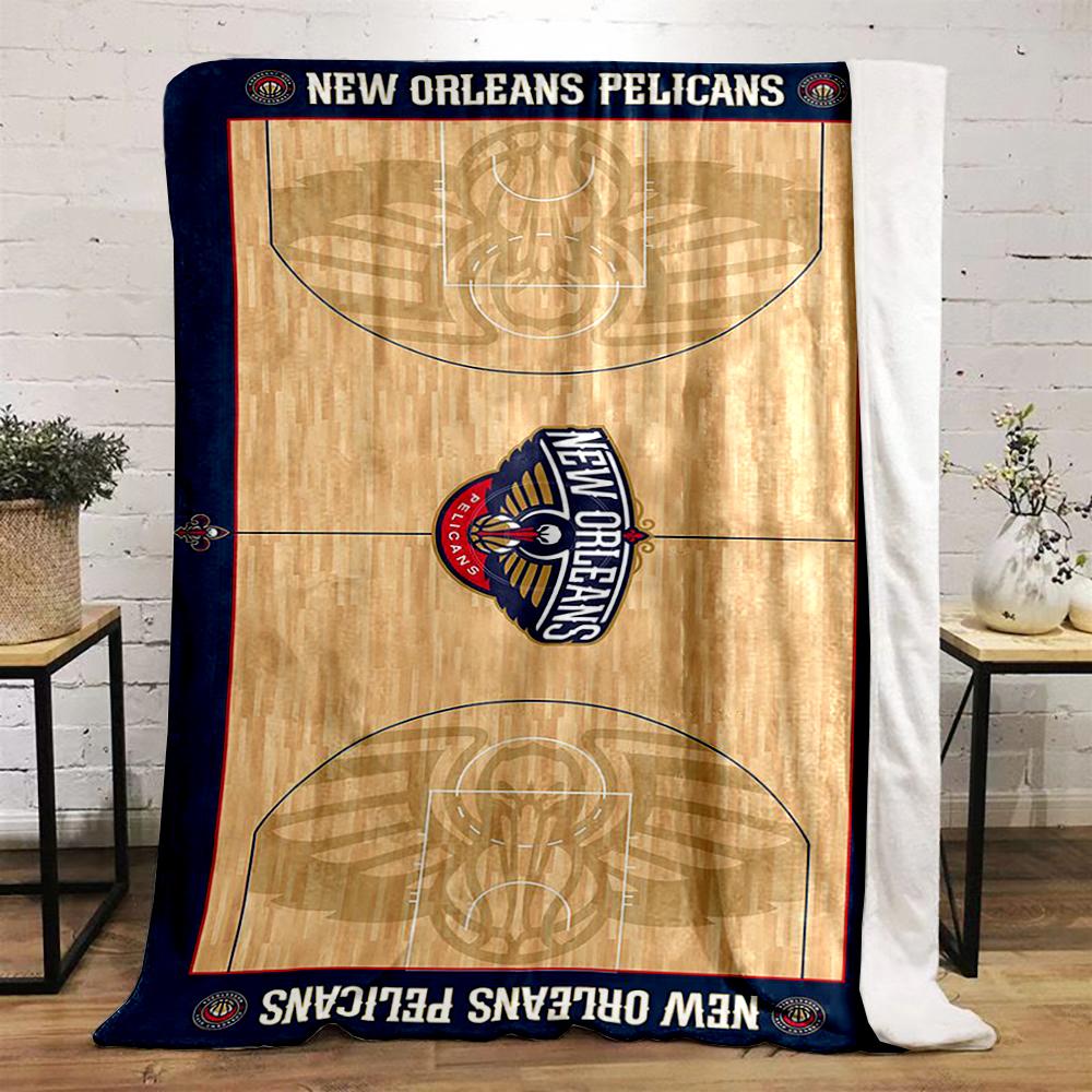 New Orleans Pelicans Basketball Court Design Flannel blanket for bedroom, living room, sofa, and nap sofas