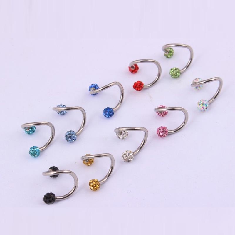 16 г Горячая новая серьга с кристаллами для хряща, хирургическая сталь, блеск, 1 шт., спиральная женская сережка-гвоздик для пирсинга тела, ручная работа