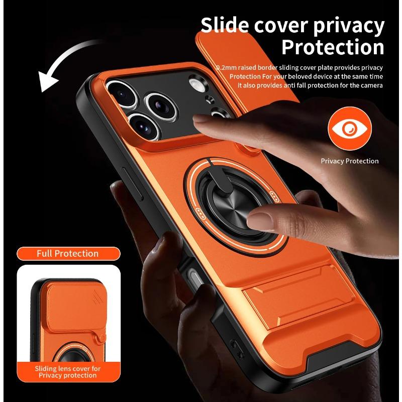 Новый чехол для For Iphone17 Pro Max 16 Pro Max 1 14 13 Защита камеры со сдвижной крышкой Вертикальная подставка Ударопрочная задняя крышка Магнитный чехол для телефона