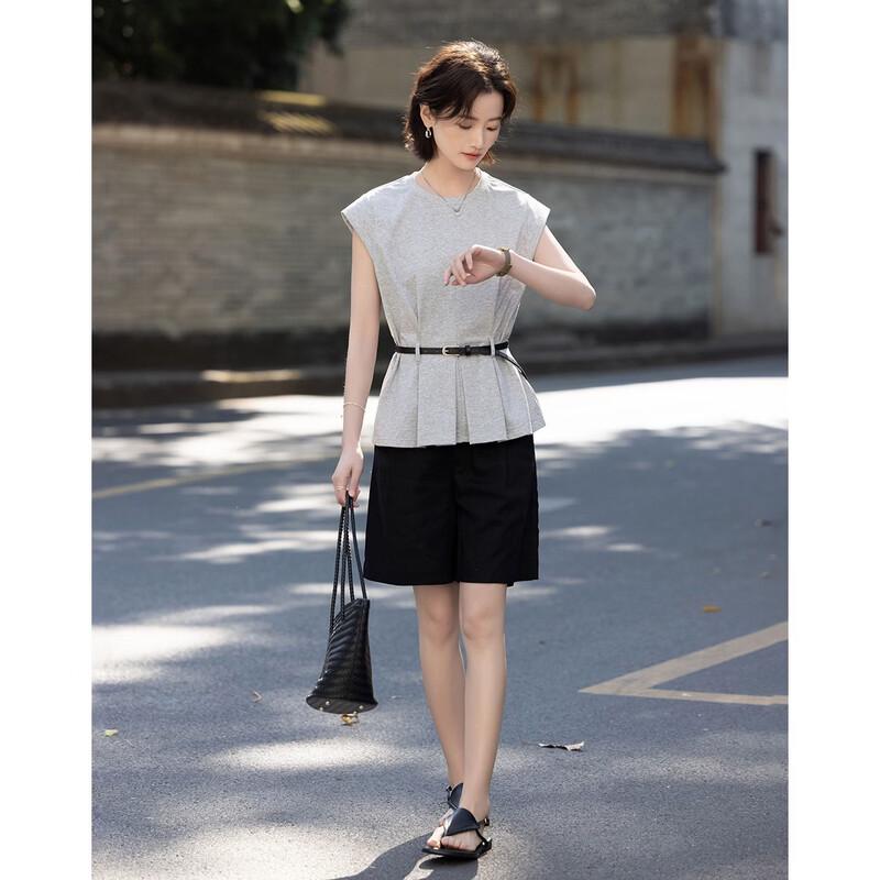 Demana Women's Summer Slimming Flutter Sleeve Pleated T-Shirt