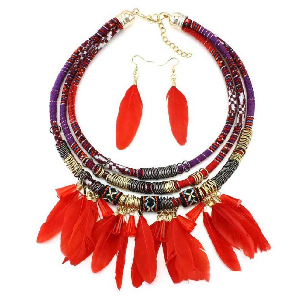 Metal Ethnic Necklace Multilayer Jewelry Sets Exquisite Necklace Earrings Set Women