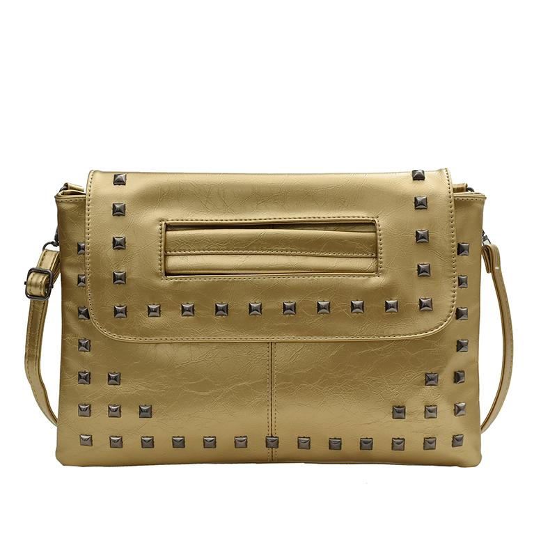 2024 летняя женская сумка-клатч с клапаном, сумка через плечо, корейская модная женская противоугонная сумка-конверт, женская золотистая, черная заклепка, повседневные сумки на плечо