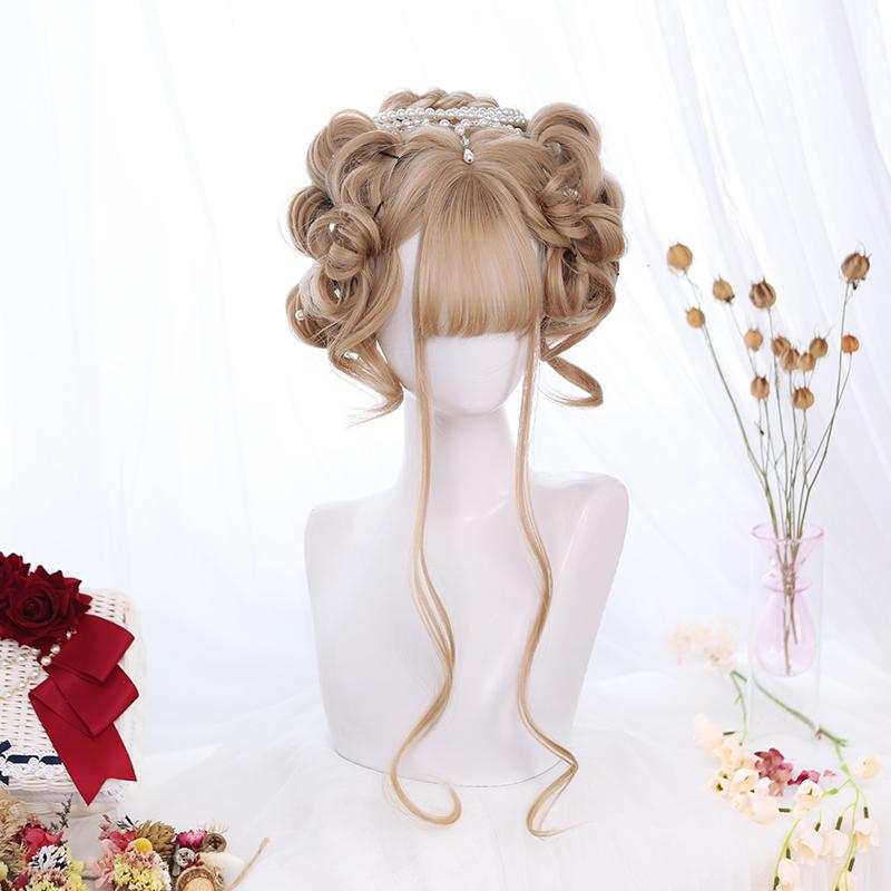 Длинные вьющиеся волосы Лолиты, 60cn, термостойкая челка, милый синтетический парик для вечеринки, косплей
