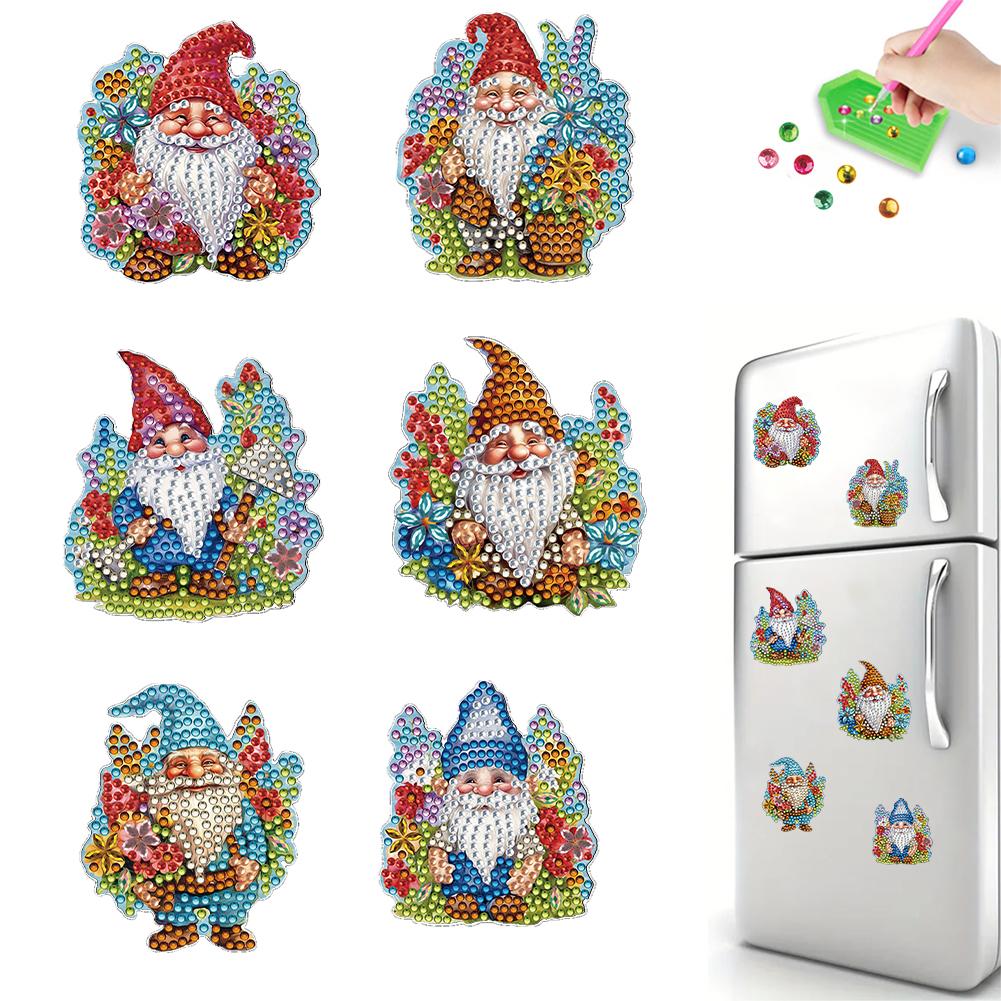 6Pcs Acrylic Special Shape Santa Claus Diamond Art Magnets Decals Diamond Painting Refrigerator Magnet for DIY Crafts Party Gift