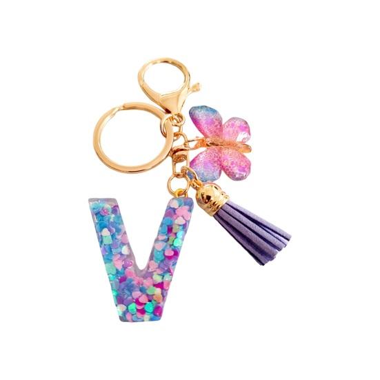 Butterfly Initial Letter Keychain Pendant Exquisite Practicality Backpack School Bag Decoration Purple Alphabet Keychain for Girls Women