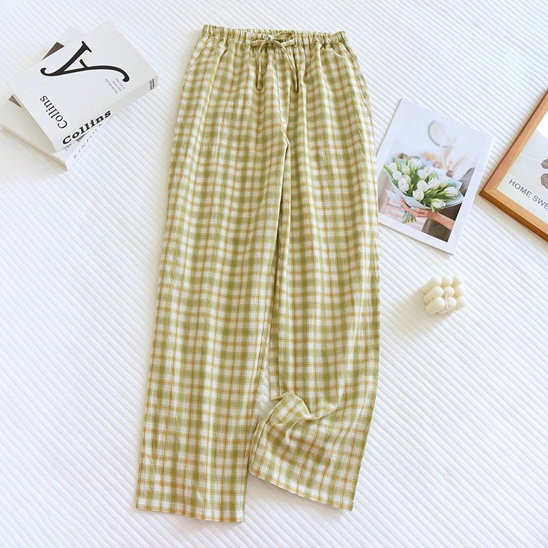 2025 New Spring/Summer Couple Sleeper Pants 100% Cotton Gauze Couple Pants Thin Japanese Checkered Home Pants Bottoms Womens