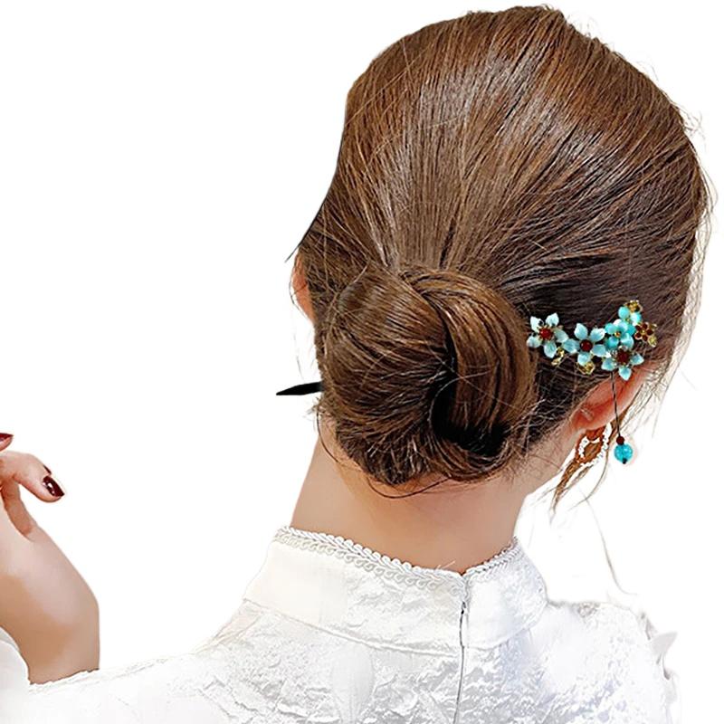 1PC Tassel Elegant Hair Accessories Pretty Ancient Style Classical Flower High-end Hairpin Exquisite Wooden