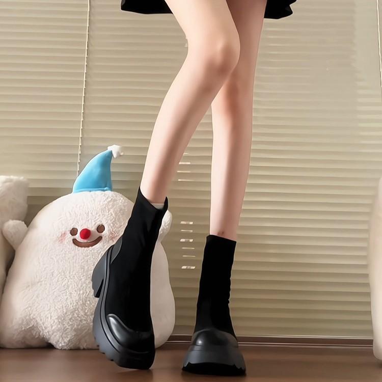 Ботинки Мартина на толстой подошве с круглым носком женские 2025 британский стиль толстый каблук тонкие ботинки толстый каблук носки ботинки увеличивающие рост маленькие короткие ботинки