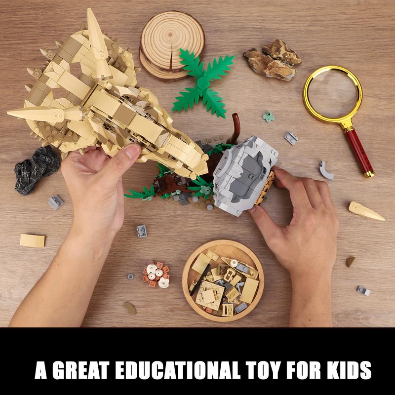 Нетоксичные 2 в 1 Ископаемые Динозавры MOC Строительные Блоки Животные Модели для Сборки Игрушки Для Детей Хэллоуин Рождественские Подарки Настольные Украшения