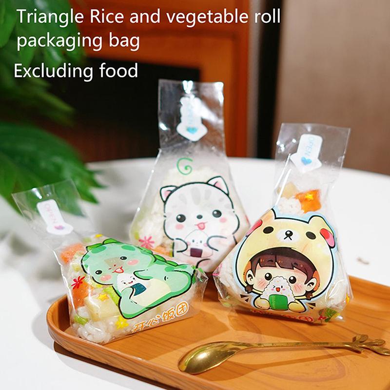 50/100Pcs Lovely Cartoon Triangle Rice Ball Packing Bag Seaweed Onigiri Sushi Bento Making Mold Bento Accessories Sushi Bags