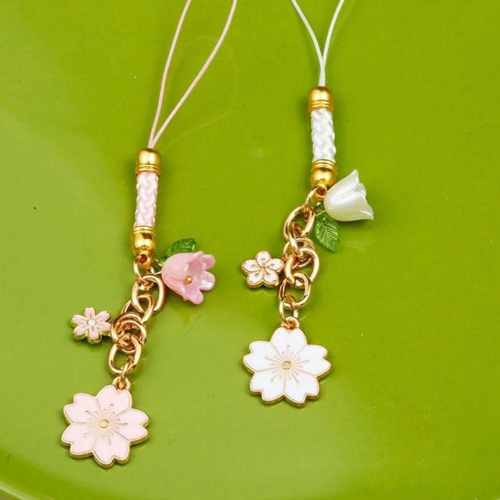 Flower Phone Strap Sakura Flower Phone Lanyard Keyring Mobile Phone Case Keychain Car Key