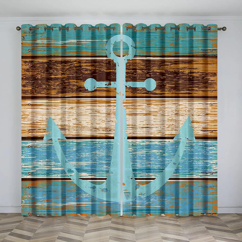 Главная Морской узор якоря Высокие затемняющие шторы Раздвижные стеклянные двери Спальня Гостиная Плотная затемняющая штора Новый стиль Shade