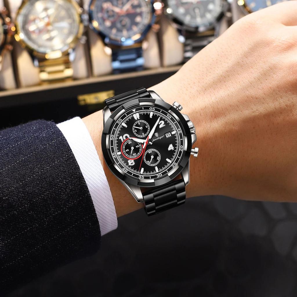 POEDAGAR Модные мужские наручные часы Светящиеся Водонепроницаемые из нержавеющей стали Мужские часы Хронограф Дата Бизнес Кварцевые часы для мужчин