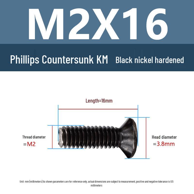 Yigu Carbon Steel Black Nickel Hardened KM Phillips Flat Head Screws M2-M4 for Electronics
