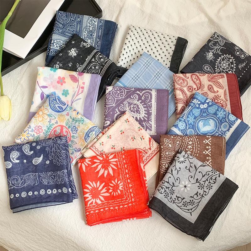 Neck Small Square Scarf Flower Literary Retro Scarf Headband Headscarf Silk Scarf High Sense Fashion Versatile Scarf Shawl