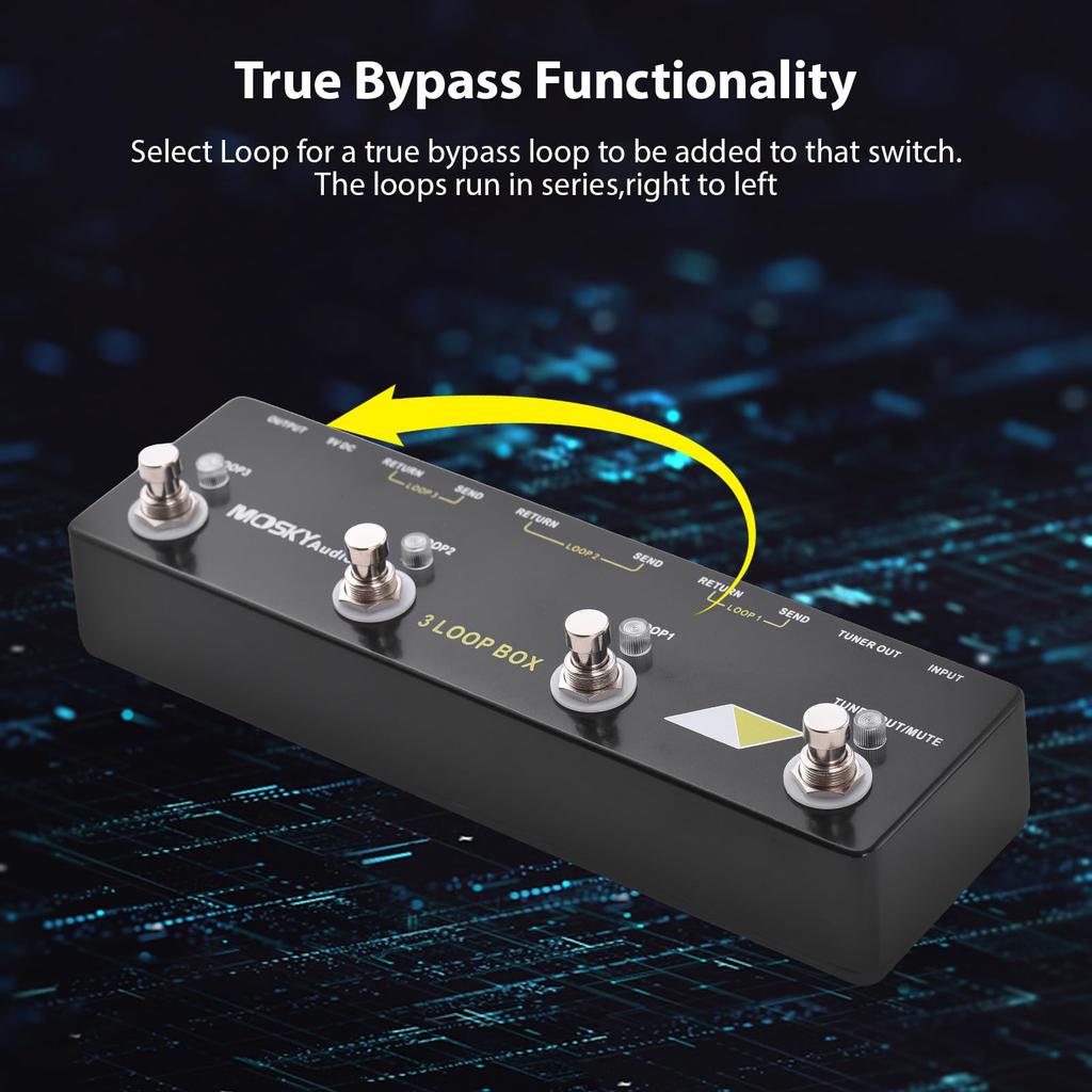 Педаль гитарного эффекта Btuty Loop Box с выбором канала и True MOSKYAUDIO 3-х кратным обходом, Алюминиевая, Вход/Выход 6,35 мм,