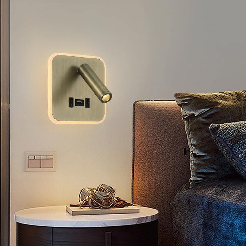 Creative Base Switches Small Wall Lamp With USB Type-C Charging Port Living Room Bedroom Bedside Rotatable Reading Light 10W+3W