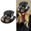 Steampunk Flat Top Hat Halloween Costume Hat Black Carnivals Top Hat with Goggles and Hand Skeleton for Women Dress Up