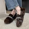 Fur Women Cotton Shoes Leopard Flats Short Plush Boots Winter Warm Loafer Shoes 2025 Cozy Dress Casual Chaussure Femme