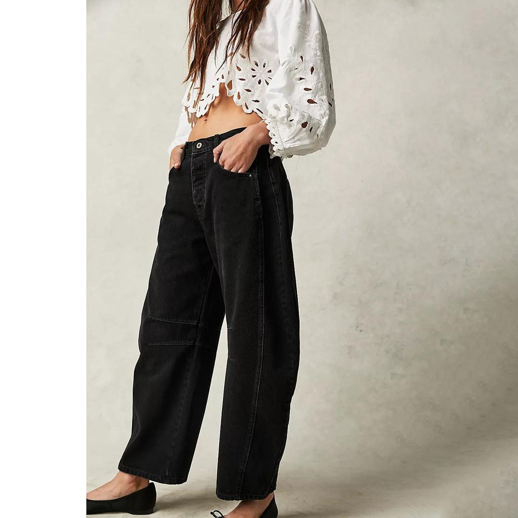 Женские джинсы со средней талией. Стильные женские градиентные цвета. Широкие джинсы с карманами. Джинсовая ткань до щиколотки в стиле хип-хоп в стиле ретро для женщин больших размеров.