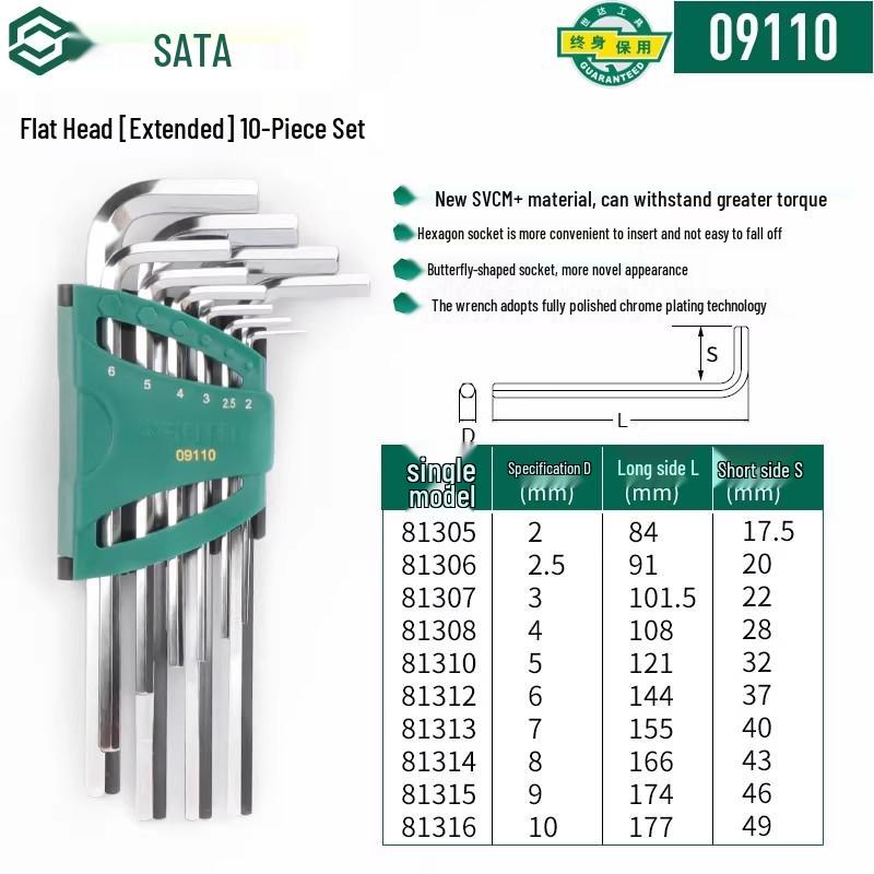 SATA Экстрадлинный набор шестигранных и Torx ключей с шаровыми и плоскими головками